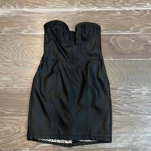 2b strap less black faux leather dress